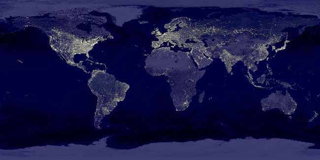 NASA Satellite image at night of earth lights