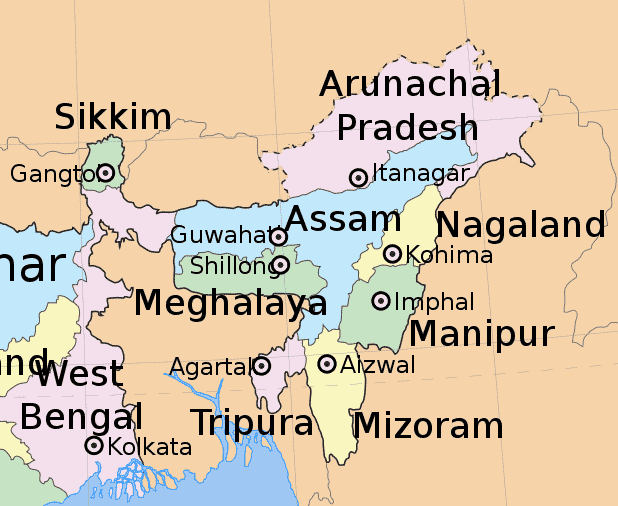 North East Indian States courtesy wiki-commons map